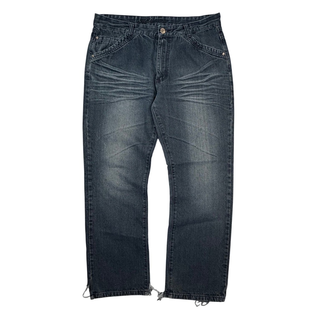 Reload Casual Jeans Mens 38x33 Grey Black Distressed Frayed Heavy Wash Baggy